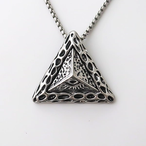 Triangle pyramid pendant necklace with all-seeing eye design and box chain