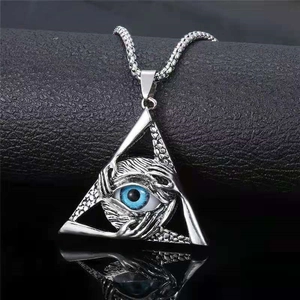 Retro Alloy Triangle Eye Of Horus All-Seeing Eye Pendant Necklace For Men Women Silver Electroplated Punk Gothic Jewelry