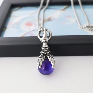 Retro claw pendant necklace with purple dragon ball and vintage silver chain for men