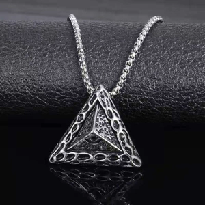 Retro Stainless Steel Triangle Eye Of Providence Pendant Necklace Punk Gothic Mysterious Jewelry For Men Women