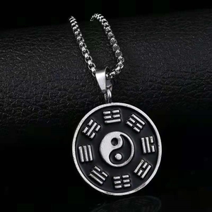 Collier Pendentif Style Chinois Vintage Yin Yang Bagua Pour Hommes Femmes Alliage Argent Chaîne Clavicule Géométrique Bijoux