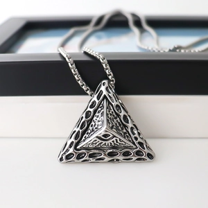Industrial vintage triangle All-Seeing Eye pyramid pendant with box chain necklace