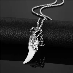 Collier Pendentif Gothique La Faucheuse Dent de Loup Hip Hop Style de Rue Alliage Argent Squelette Fantôme Bijoux de Cou Unisexe
