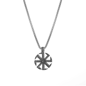 Vintage silver Kolovrat sun wheel pendant on a fine link chain for men and women