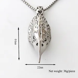 Gothic eagle skull pendant necklace in silver tone with dimensions 64mm by 22mm and 36g weight