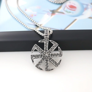 Vintage Slavic Sun Wheel Kolovrat Pendant Necklace Geometric Alloy Oxidized Silver Clavicle Chain For Men Women Jewelry