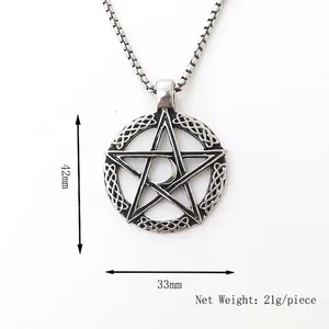Pentagram moon pendant necklace in silver stainless steel with celtic knot detail