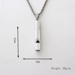 Collier sifflet en acier inoxydable poli avec chaîne à perles carrées, pendentif 42x7mm