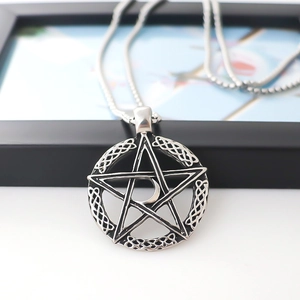 Vintage stainless steel pentagram and crescent moon pendant necklace with Celtic knots