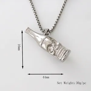 Gothic skull bottle pendant necklace in silver stainless steel for streetwear style