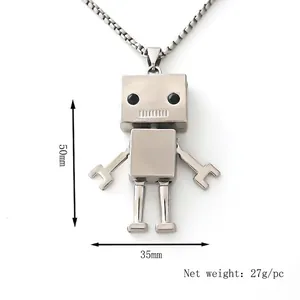 Collana con pendente robot in acciaio inossidabile argento, altezza 50mm, moda street