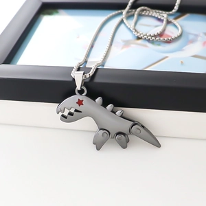Mechanical Punk Little Dinosaur Pendant Necklace For Men Women Gunmetal Gray Alloy Streetwear Animal Jewelry Gift