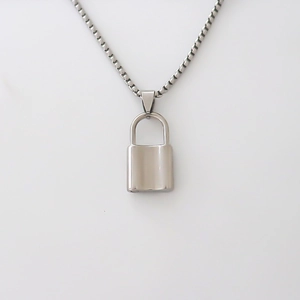 Minimalist silver padlock pendant necklace with box chain for a sleek unisex fashion look