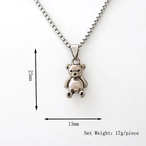 Pendentif ours argenté avec chaîne box, hauteur 23mm, bijou élégant de 17g pour tous