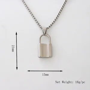 Minimalist silver padlock pendant necklace on box chain with 21mm by 15mm dimensions
