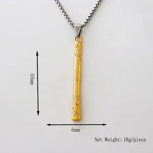 Vintage alloy golden staff pendant necklace with engraved cloud patterns and box chain