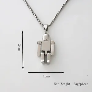 Collier avec pendentif robot poli en acier inoxydable pour style streetwear unisexe