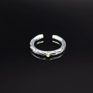 Retro Alloy Open Ring With Green Rhinestone Vintage Adjustable Finger Ring For Men Women Minimalist Fashion Jewelry