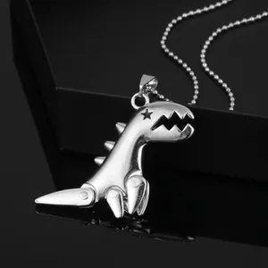 Cartoon Dinosaur Pendant Necklace For Women Men Silver Color Alloy Mechanical Style Streetwear Fashion Jewelry Daily Gift