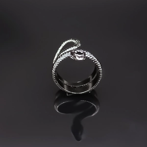 Vintage Alloy Black Mamba Snake Ring Gothic Punk Animal Shape Scale Textured Open Adjustable Finger Ring Jewelry Gift Women Men