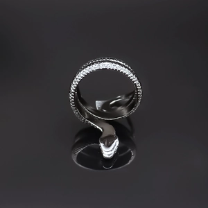 Polished silver alloy Black Mamba snake open ring with detailed scale texture and snake head
