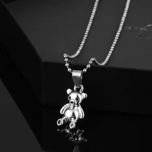 Mode Mignon Ours en Peluche 3D Pendentif Collier Alliage Électroplaqué Argent Chaîne de Boîte Collier de Pull Pour Hommes Femmes Cadeau