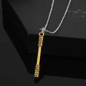 Retro Chinese Style Alloy Golden Hoop Rod Pendant Necklace For Men Women Streetwear Jewelry Relief Cloud Design Box Chain