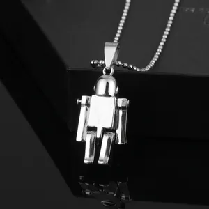 Collier Pendentif Robot en Alliage Hip Hop pour Femmes Hommes Argent Électroplaqué Chaîne de Clavicule Mécanique Géométrique Bijoux