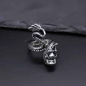 Silver Chinese Dragon Open Ring Men Women Punk Gothic Adjustable Alloy Animal Dragon Tail Finger Ring Jewelry Gift