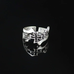 Retro Alloy Cross Pattern Open Ring Gothic Punk Hollow Out Silver Adjustable Ring For Men Women Dark Style Jewelry Accessories