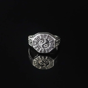 Vintage Alloy Tai Chi Yin Yang Bagua Open Ring Retro Adjustable Hip Hop Streetwear Finger Ring For Men Women Jewelry