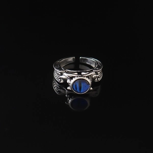Men's Retro Gothic Punk Alloy Ring With Blue Rhinestone Evil Eye Relief Carving Open Adjustable Personalized Jewelry