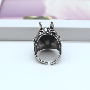 Vintage dragon head silver open ring for men in retro streetwear style jewelry