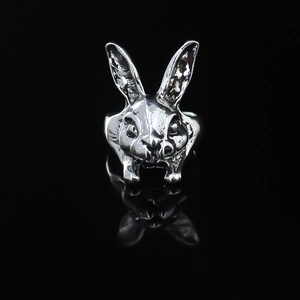 Punk Vintage Alloy Rabbit Head Open Ring For Men Women Retro Silver Animal Gothic Adjustable Finger Ring Personalized Fashion Jewelry