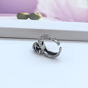 Gothic silver adjustable ring with intricate vintage carvings and crown details