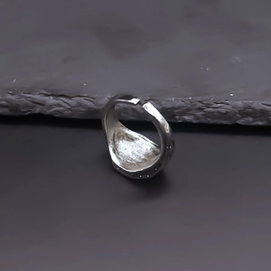 Retro Tai Chi Bagua adjustable silver ring with industrial vintage distressed finish