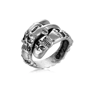 Anello teschio punk vintage argento da uomo con tre scheletri in stile gotico