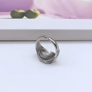 Vintage silver Tai Chi Bagua open ring with intricate mesh textures and embossed metal details