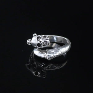 Vintage Men Alloy Gothic Skull Snake Open Adjustable Ring Punk Style Silver Plated Statement Finger Ring Jewelry Gift