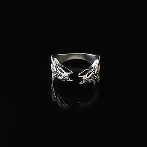 Vintage Alloy Double Headed Snake Open Ring For Men Distressed Punk Style Adjustable Serpent Finger Ring Retro Animal Jewelry