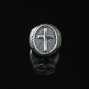 Bague Ajustable en Alliage de Croix Gothique Vintage pour Hommes Punk Streetwear Bague Ouverte Électroplaquée Argent Antique Bijoux Cadeau