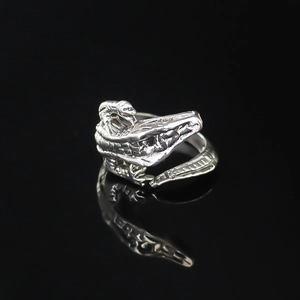 Punk Gothic Exaggerated Crocodile Alloy Open Ring For Men Retro Silver Adjustable Animal Finger Ring Jewelry Gift