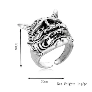 Vintage Hannya-Maskenring für Herren in Retro-Silber, verstellbarer Punk-Schmuck