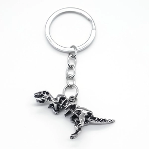 Porte-clés squelette de dinosaure argenté style punk avec pendentif en métal vintage