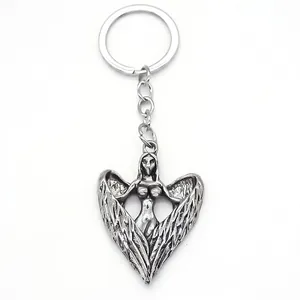 Porte-clés ailes d'ange en alliage argenté vintage avec dimensions 30mm x 112mm