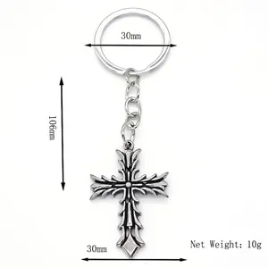Minimalist silver cross keychain with gothic pendant for backpacks and accessories