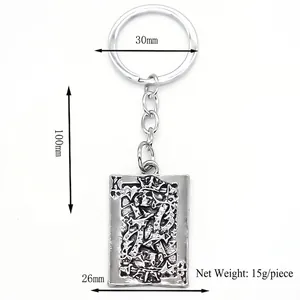 Silver King of Spades poker pendant keychain with dimensions of 100mm total length