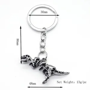 Porte-clés squelette de dinosaure punk, alliage argent vintage, taille 86mm, poids net 13g