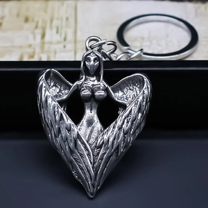 Porte-clés Ailes d'Ange en Alliage Rétro Pendentif Métal Forme de Cœur Argent Antique Style Gothique Bijou de Sac Unisexe