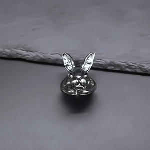 Gothic punk alloy rabbit ring in gunmetal finish with 3D detailed ears and reflective surface